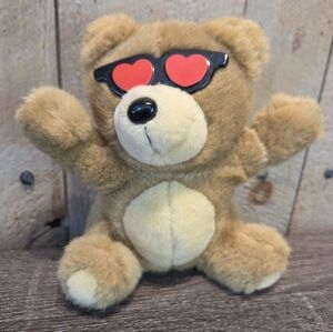 Vtg.90s Teleflora Plush Tan  Teddy Bear W/ Heart Shaped Valentines Sunglasses